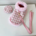 Pink polyester cat traction clothing set with cape, beret, and hand-holding rope in five sizes