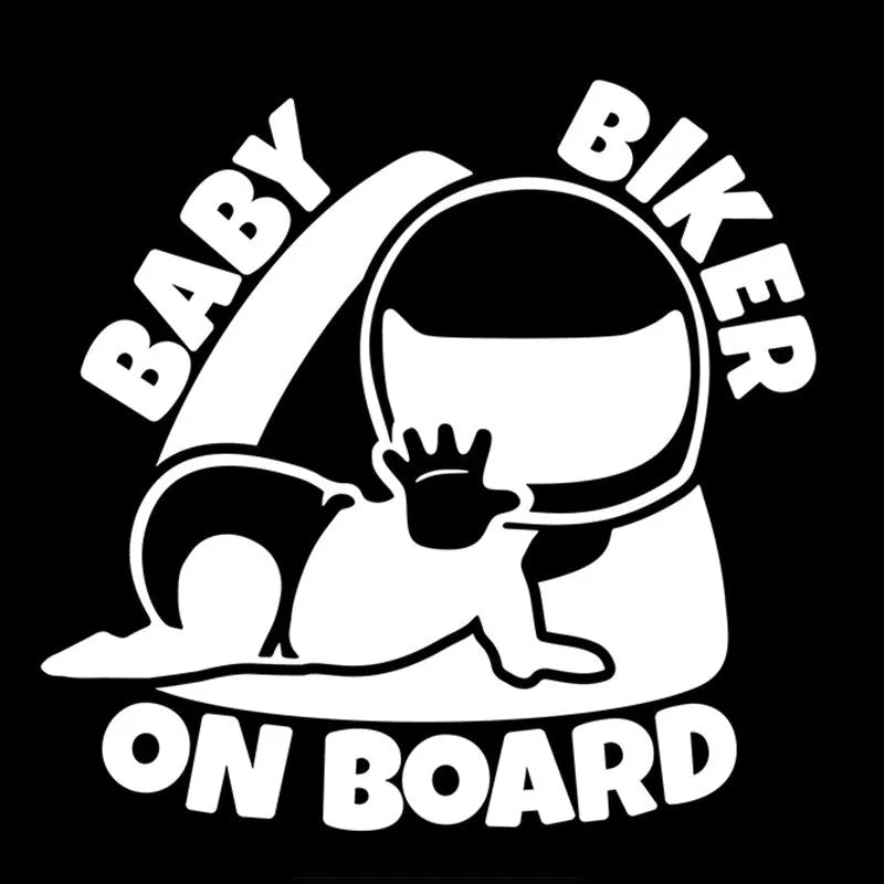 Reflective black and white Baby On Board car sticker measuring 14.5cm by 15cm