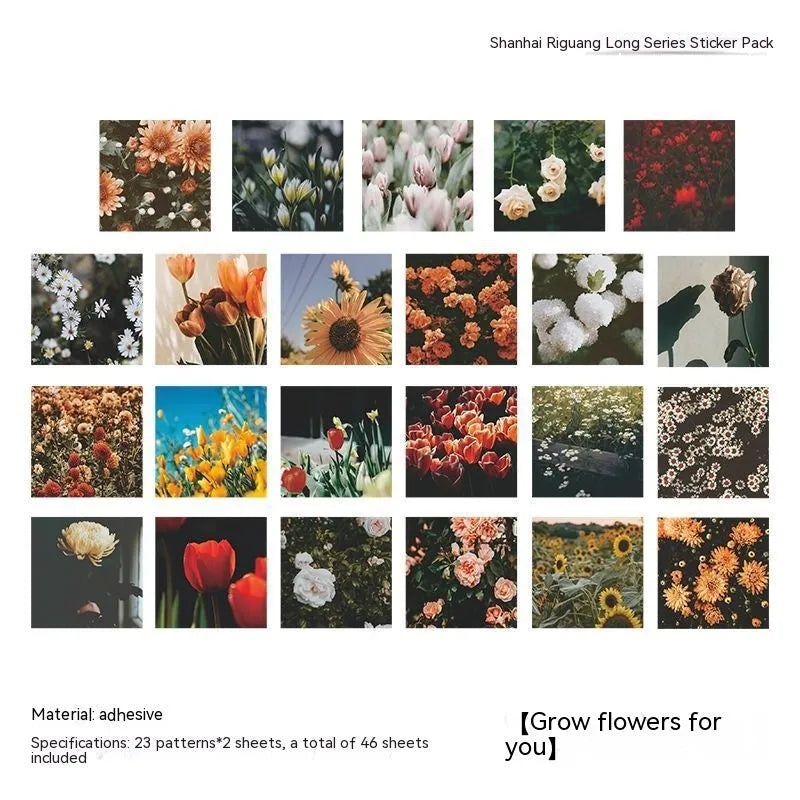 Box of Nordic style decorative stickers showing six colour designs including plant flowers and love letter themes