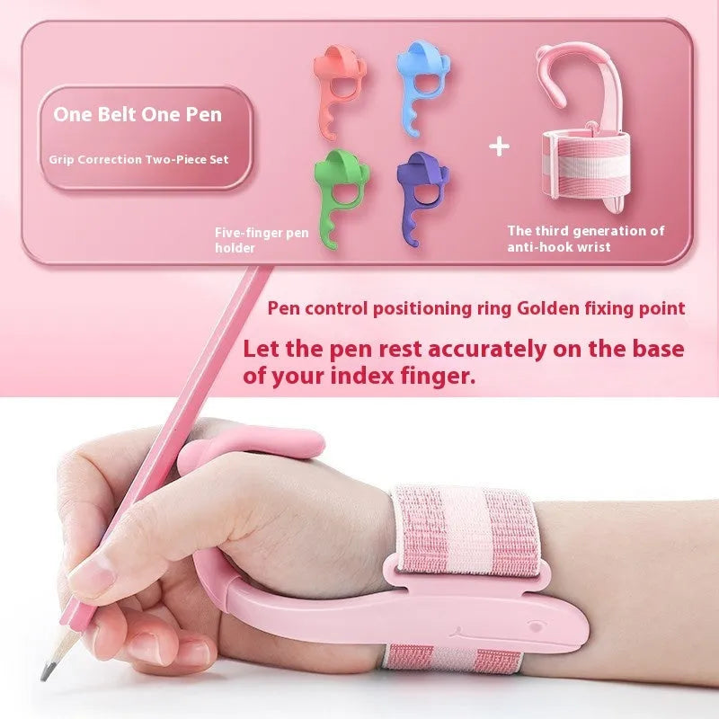Anti-hook holder pen control corrector wrist brace for handwriting improvement in blue colour
