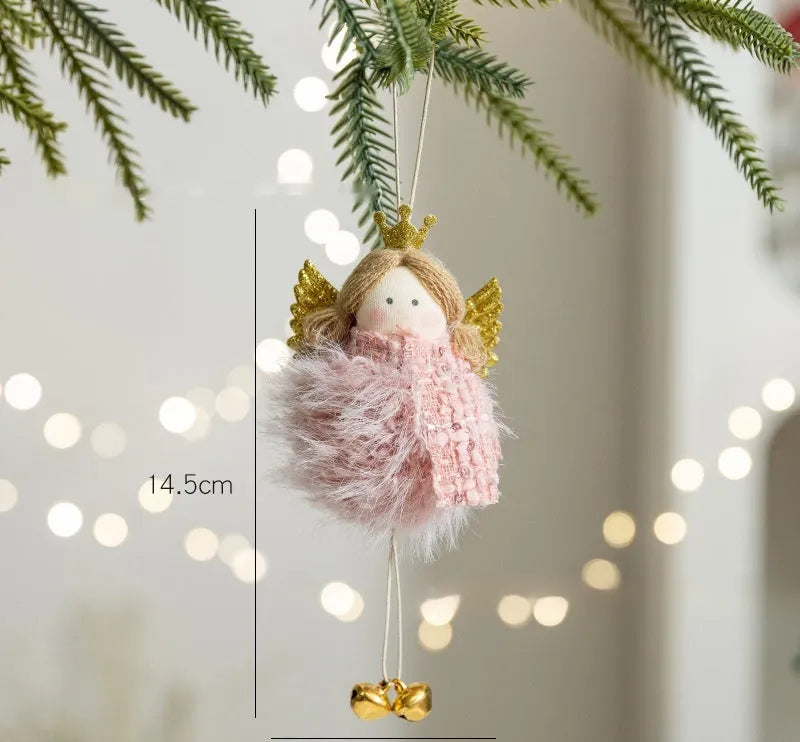 Pink plush snowman Christmas tree hanging decoration with stitched face
