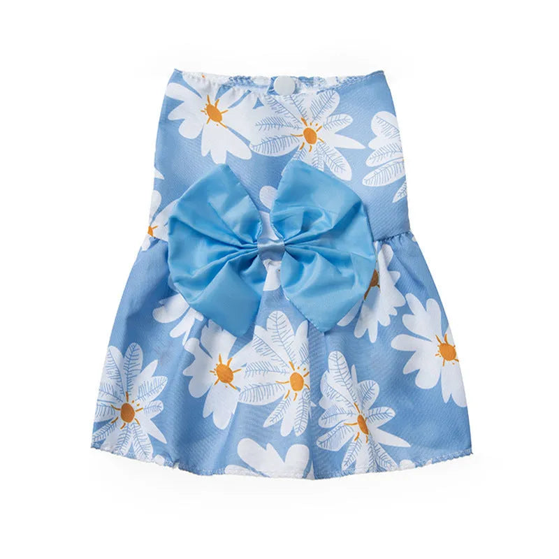 Ultra-thin floral butterfly knot princess pet dress for dogs and cats in summer colours
