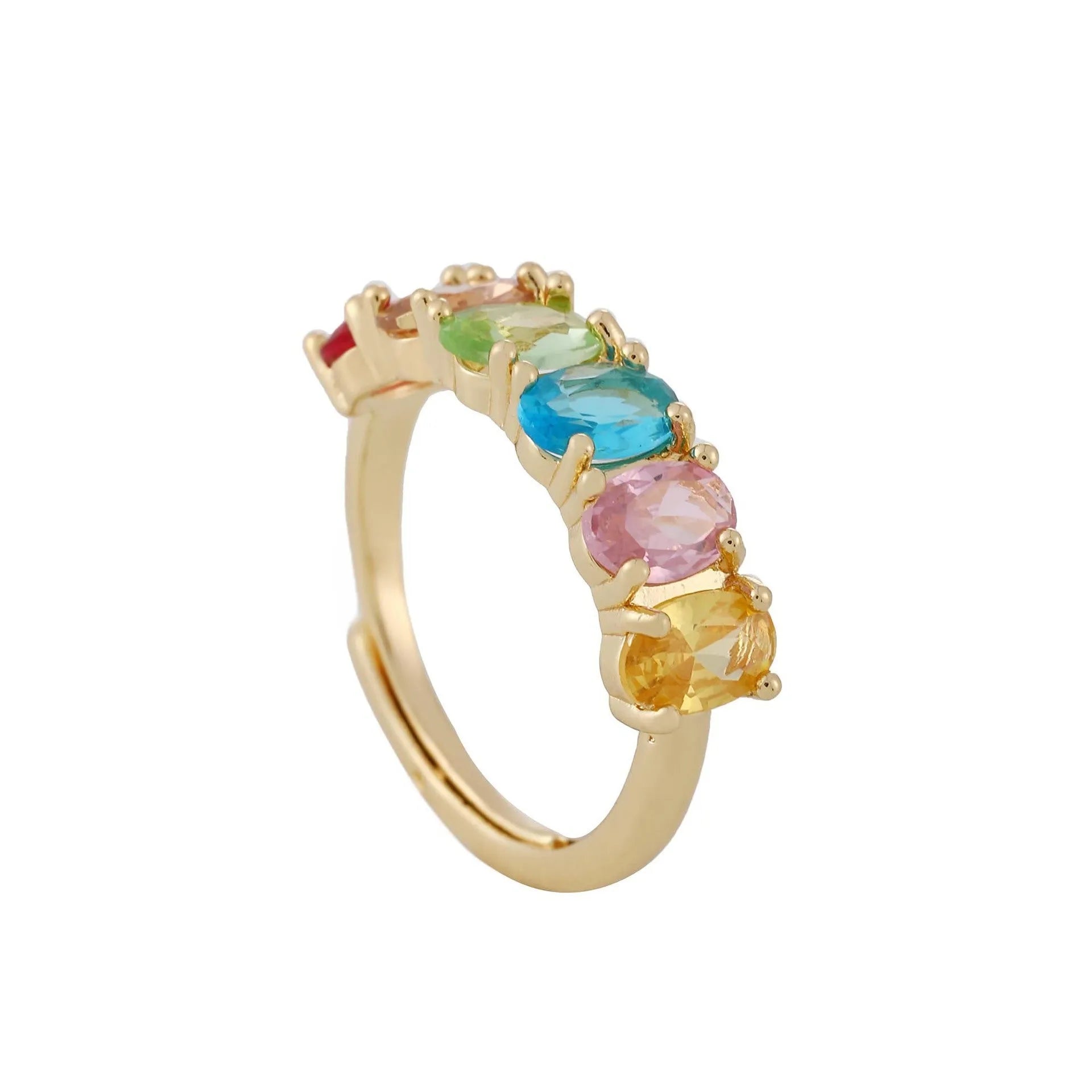 Gold colour women's adjustable zircon ring with retro design on copper base