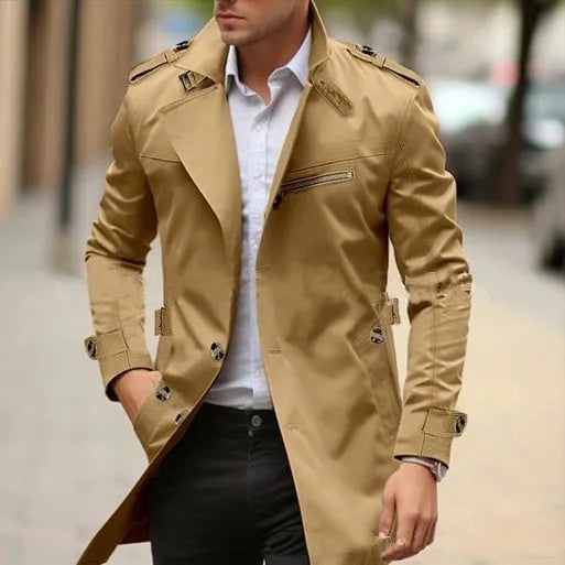 Men's plus size lapel collar casual jacket in autumn colours with side seam pockets