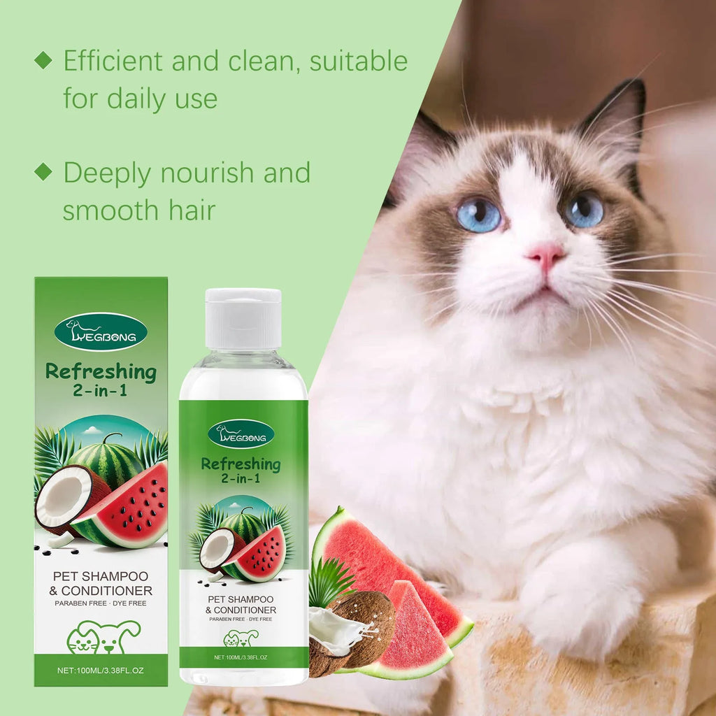 100ml pet 2-in-1 shampoo bottle with watermelon and coconut extract label