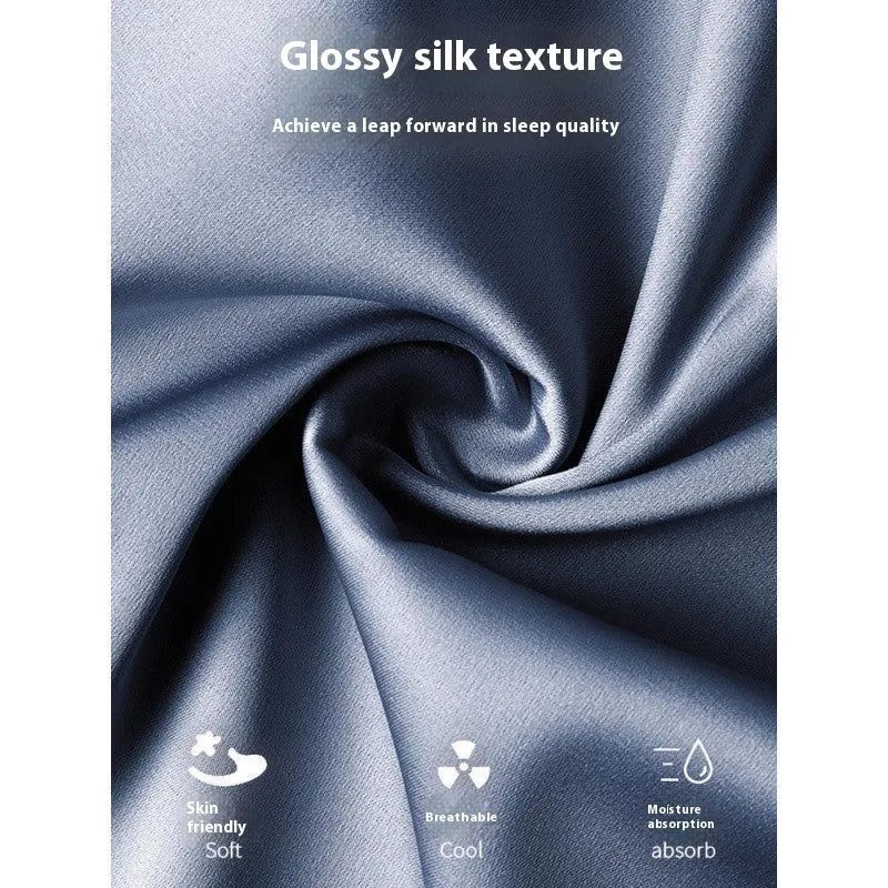 Men's ice silk three-piece home wear suit showing short sleeve top, shorts, and trousers laid flat.