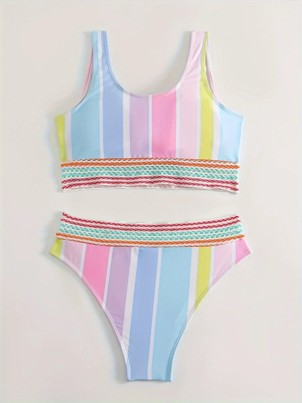 Women's striped bikini swimwear set for swimming sports with briefs style