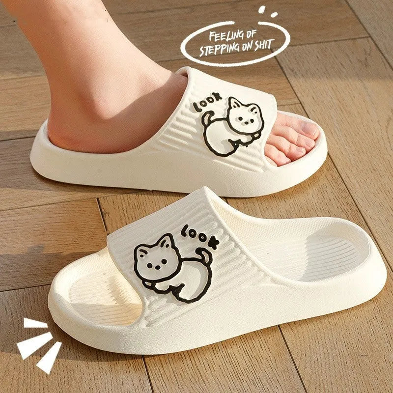 Women's cat-themed platform slides with thick EVA sole in multiple colours.