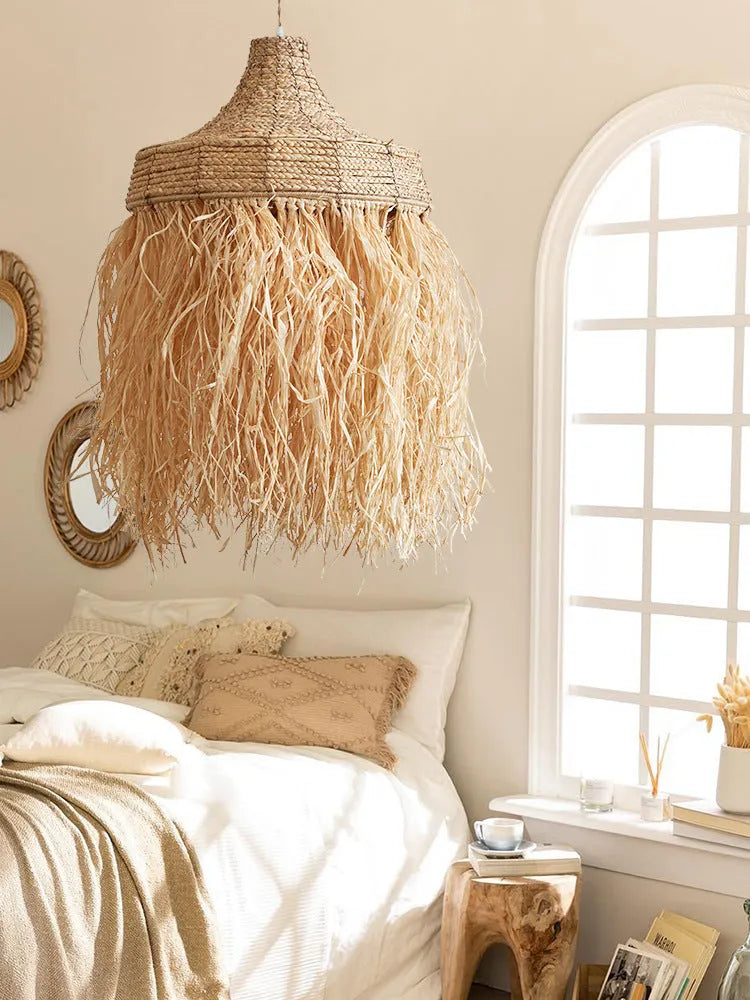 Retro Southeast Asian style restaurant pendant light with wild vetch and willow weaving materials, 50cm diameter