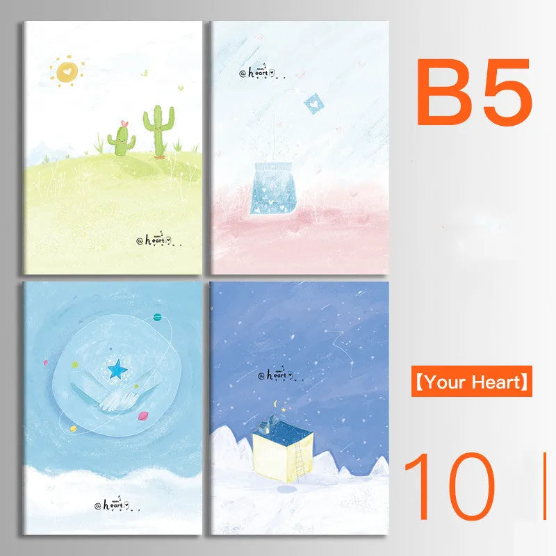 Set of 10 thread-bound softcover notebooks in various designs including kraft paper and printed patterns
