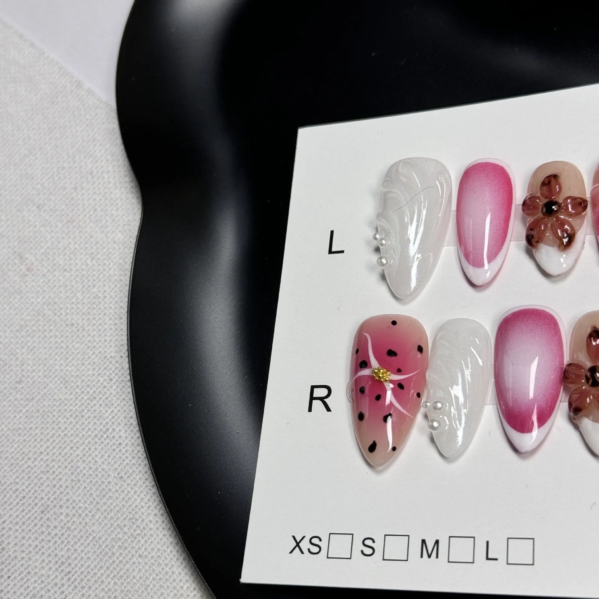 Hand-painted 3D carved nail beauty patches with embossed candy pattern in four sizes.