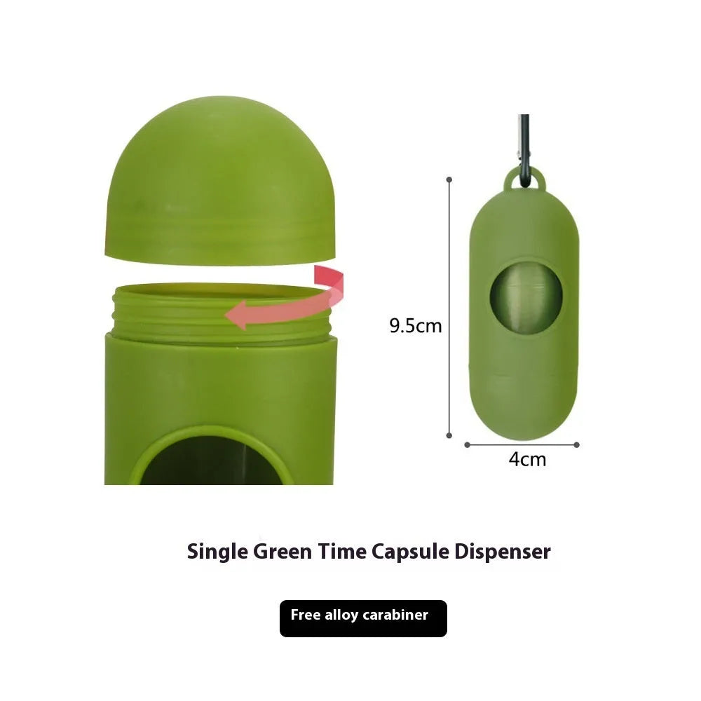 EPI degradable pet waste bag roll and dispenser in green colour