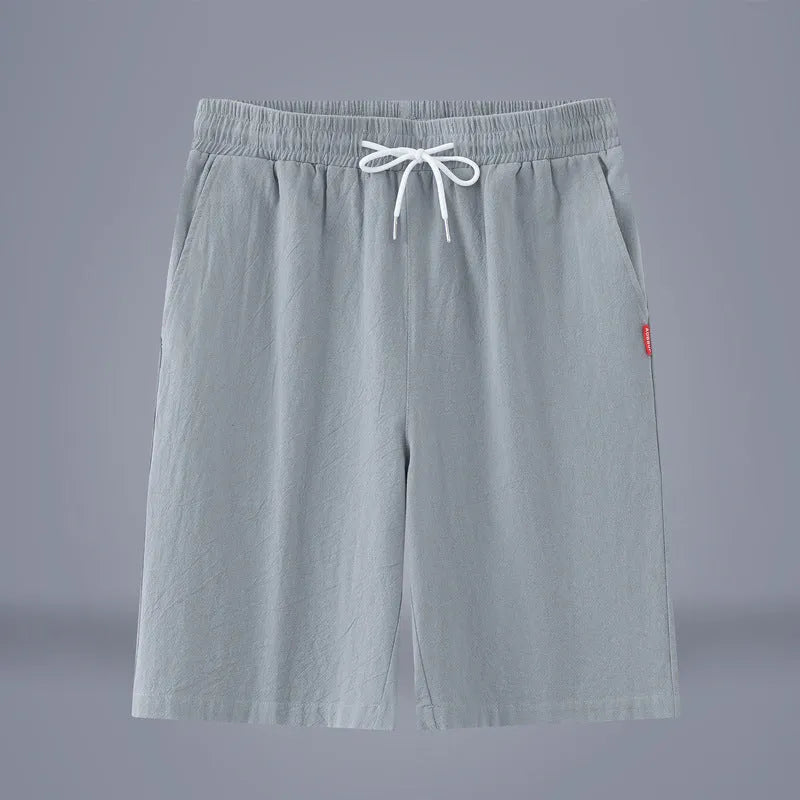 Chinese-style cotton linen cropped pants in Army Green colour with a drawstring waist.