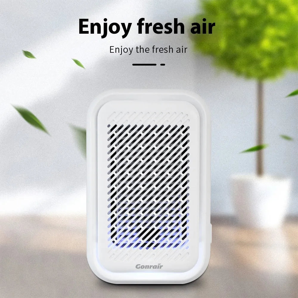 White wall-mounted plug-in air purifier with filter screen for small rooms