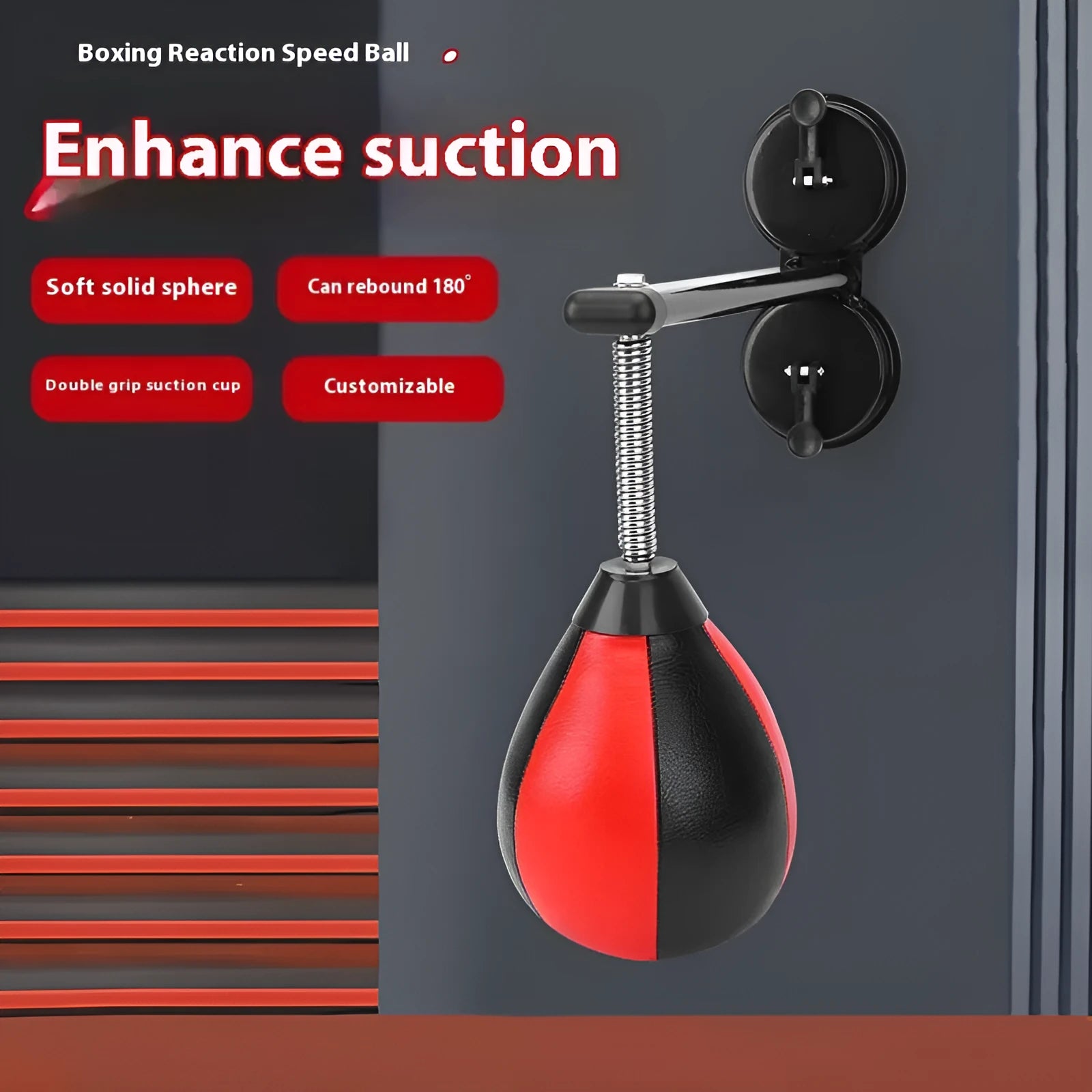 Pear-shaped boxing reaction ball with double suction cup mount and manual pump
