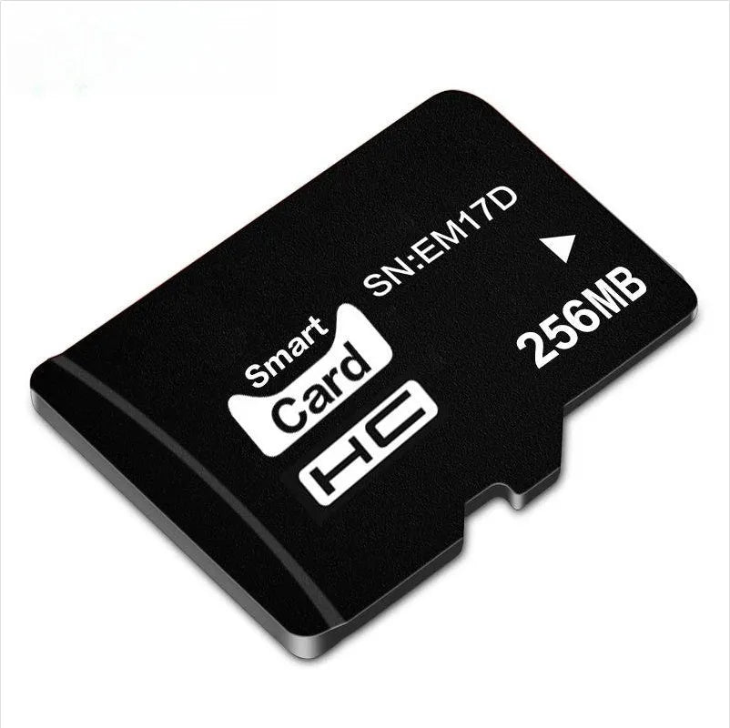 256MB TF memory card on white background, showing compact 11mm by 15mm size.