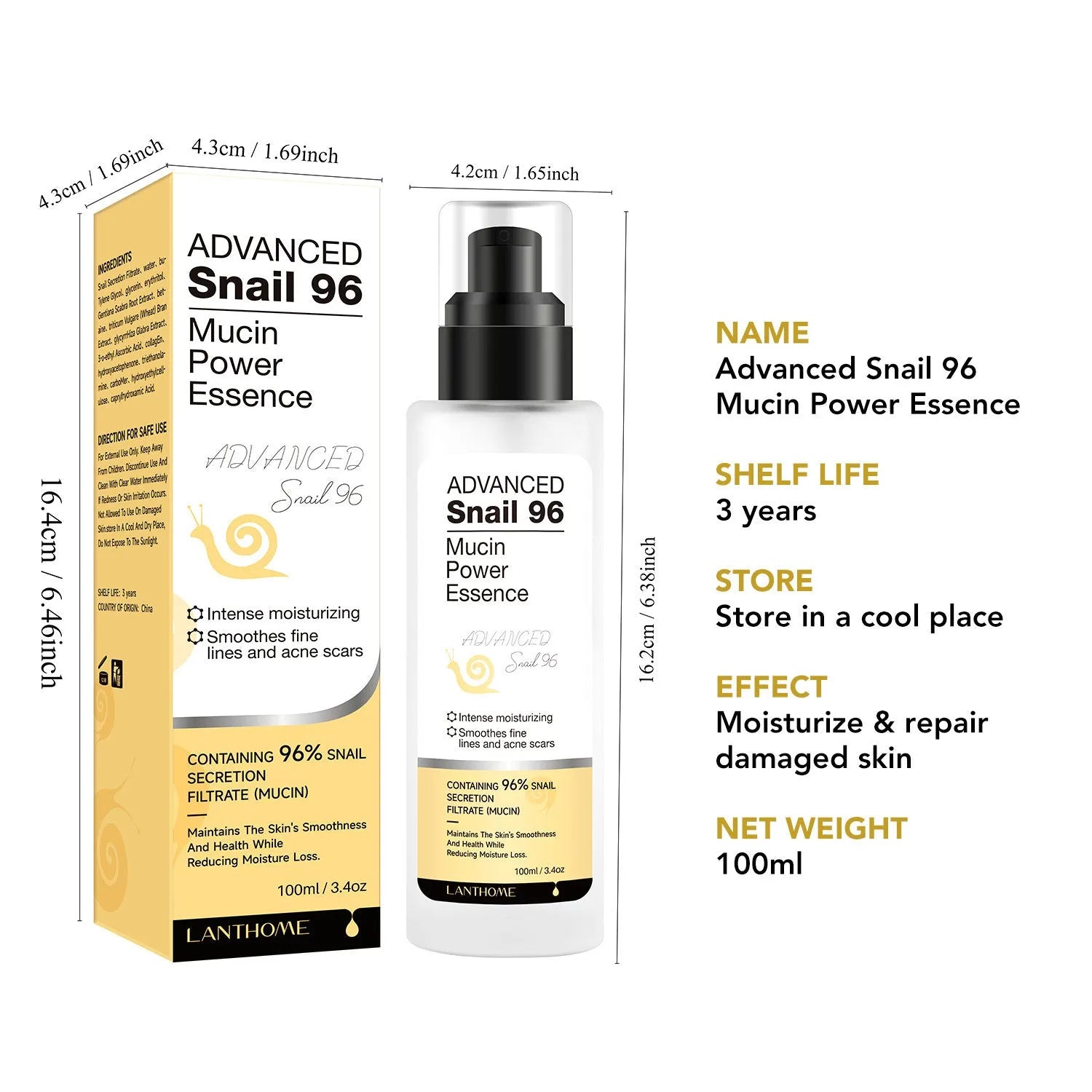 100ml bottle of snail snail serum moisturising facial essence for daily skincare