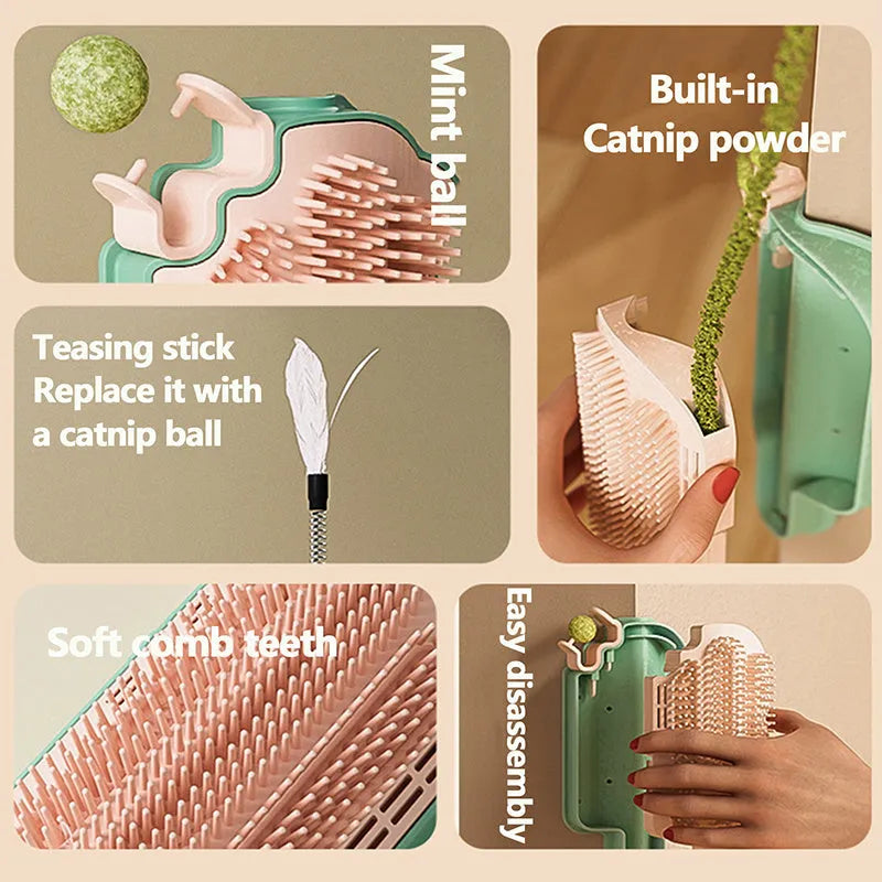 Ice cream cone shaped cat scratching toy with feather or mint ball attachments
