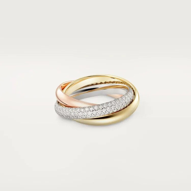 A silver couple ring with a U-shaped geometric design, shown in a choice of full diamond, half diamond, or no diamond settings.