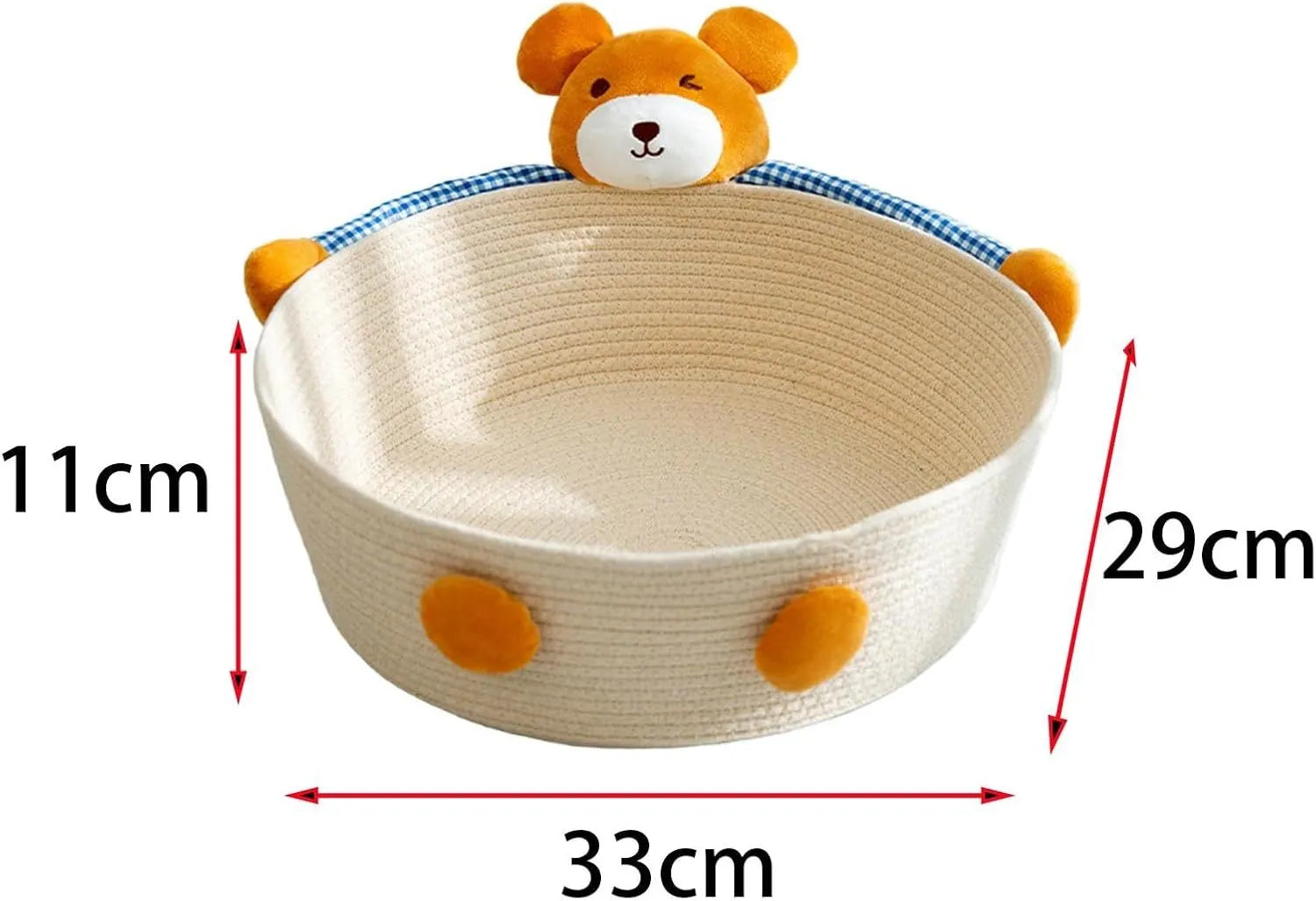 Woven cotton rope cat bed basket with integrated scratching surface in bear print design