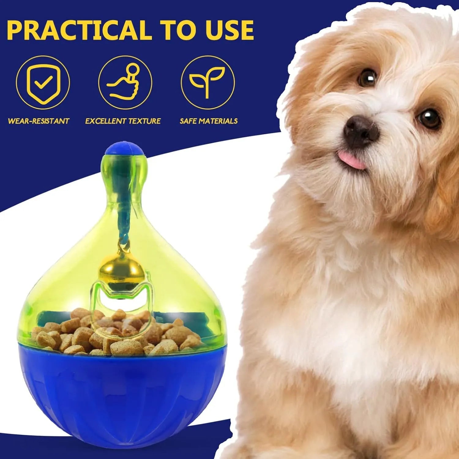 Tumbler-shaped interactive pet treat dispenser toy for dogs and cats