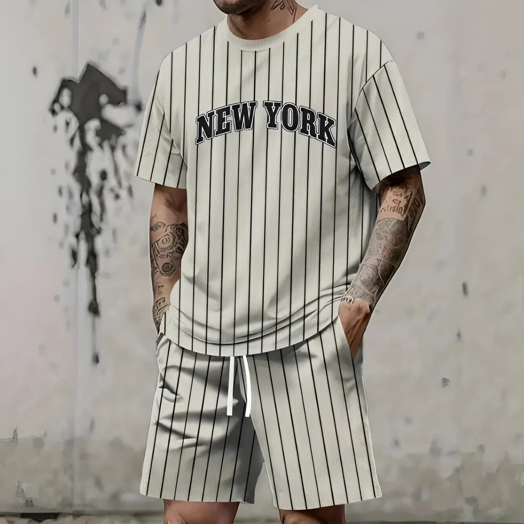 Men's 3D printed personality letter short sleeve top and shorts set in sports leisure style