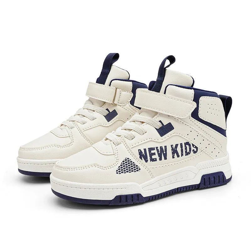 Children's PU street sneakers with rubber sole in beige green, blue, white powder, and white & purple colours