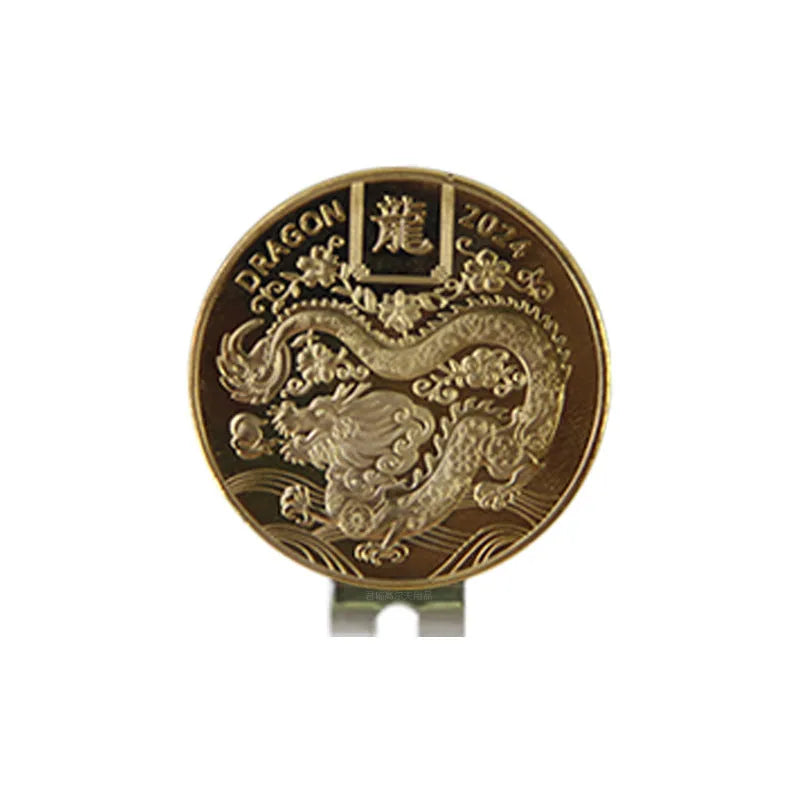 Zinc alloy golf hat clip with engraved Dragon Year design for sporting events and personalised gifting