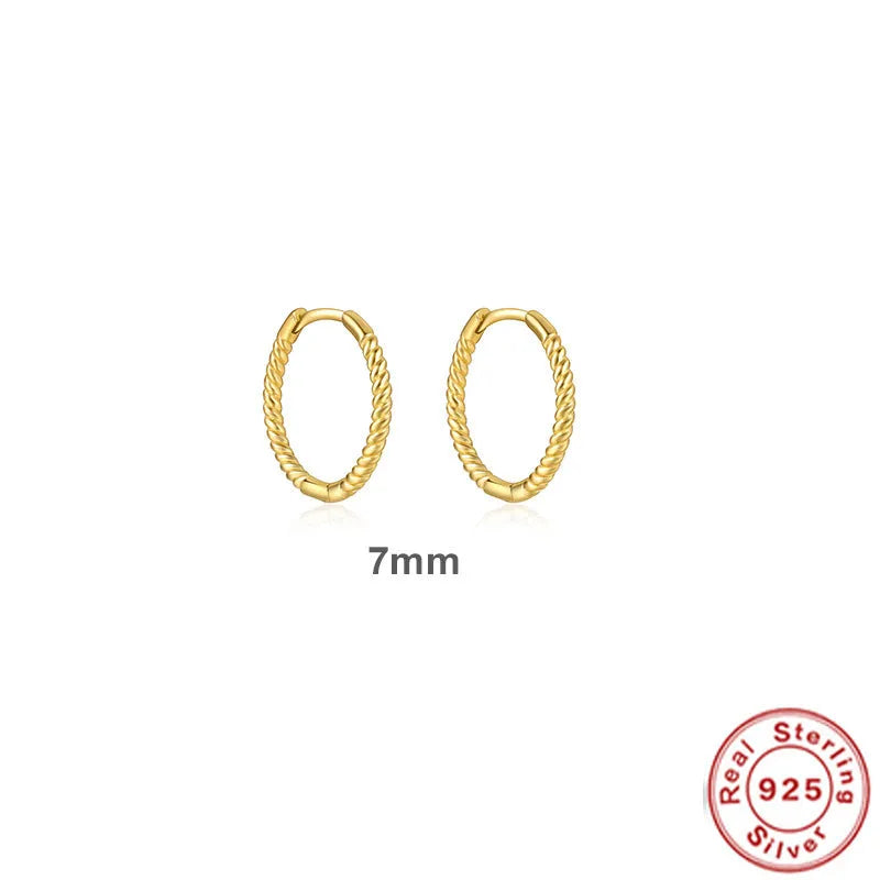 Sterling silver twisted string round ring earrings in gold or platinum colour with geometric hipster design