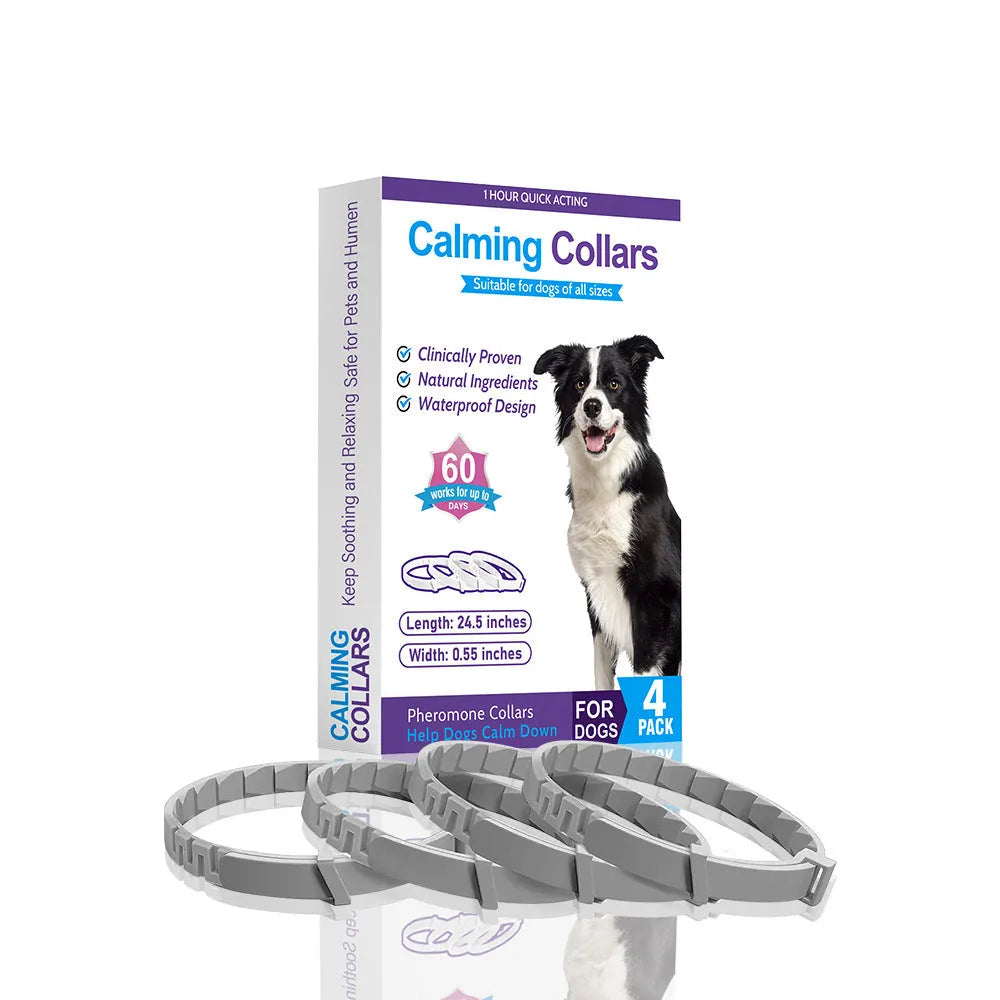 Four dog collars in assorted colours with Chinese style monochrome patterns, TPR material construction