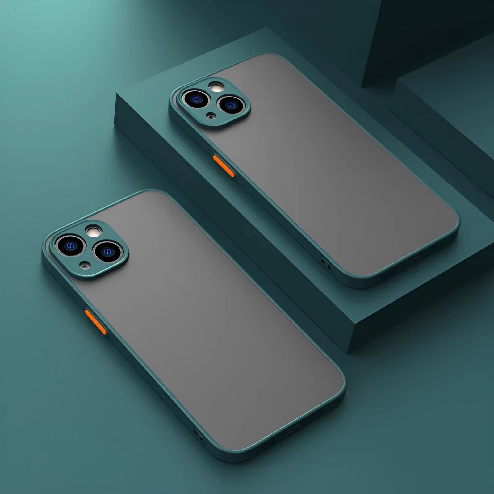 Frosted hard protective iPhone case with fine-hole skin-sensing texture in dark night green colour.