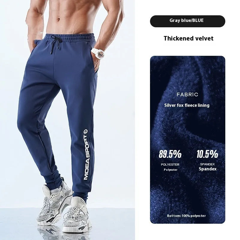 Men's black ankle-tied sweatpants with mid-waist design and polyester-spandex fabric