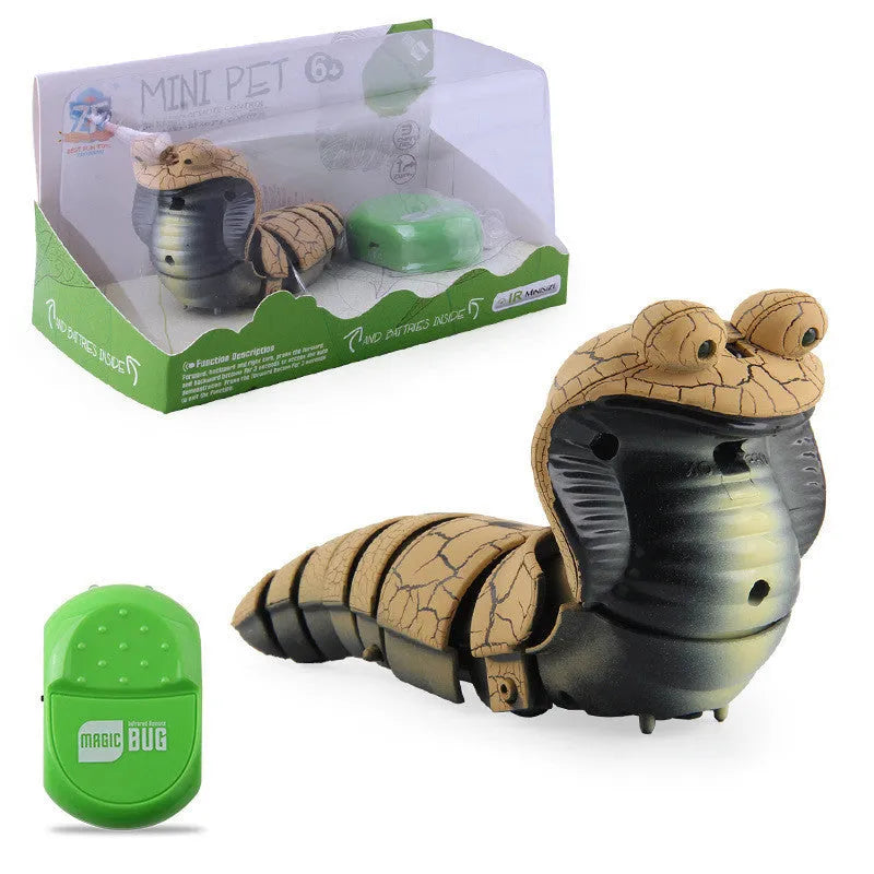 Smart sensing electronic snake cat toy with segmented plastic body and USB charging cable.