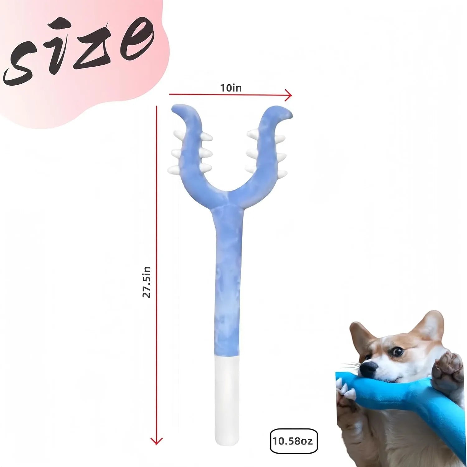 Blue and pink plush cat wand toy with a 70cm handle for interactive pet play.