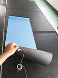 Blue conductive yoga mat with floral pattern, grounding wire, and dimensions 182x61cm.