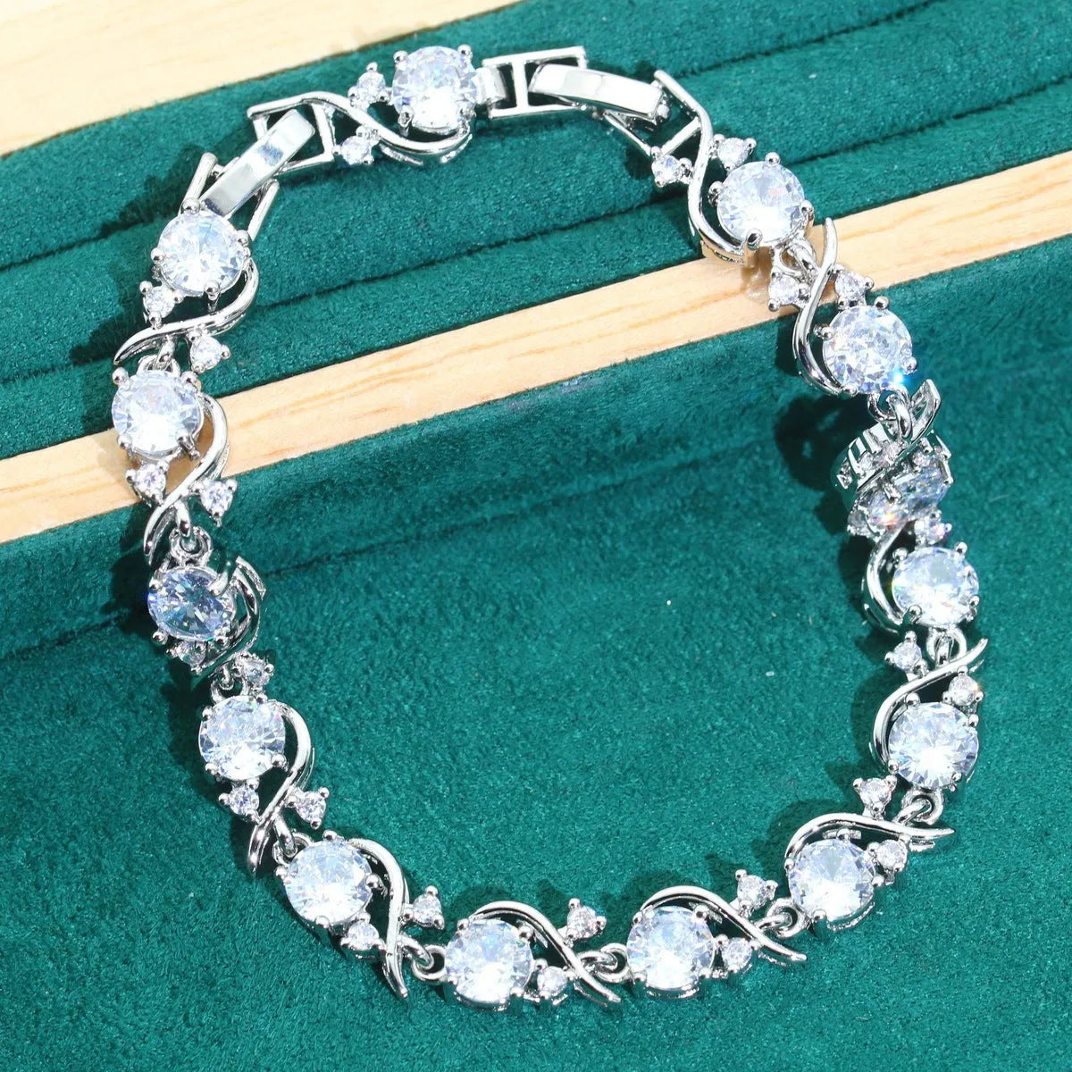 Bridal zircon jewellery set with necklace, earrings, ring and bracelet in multiple colour options