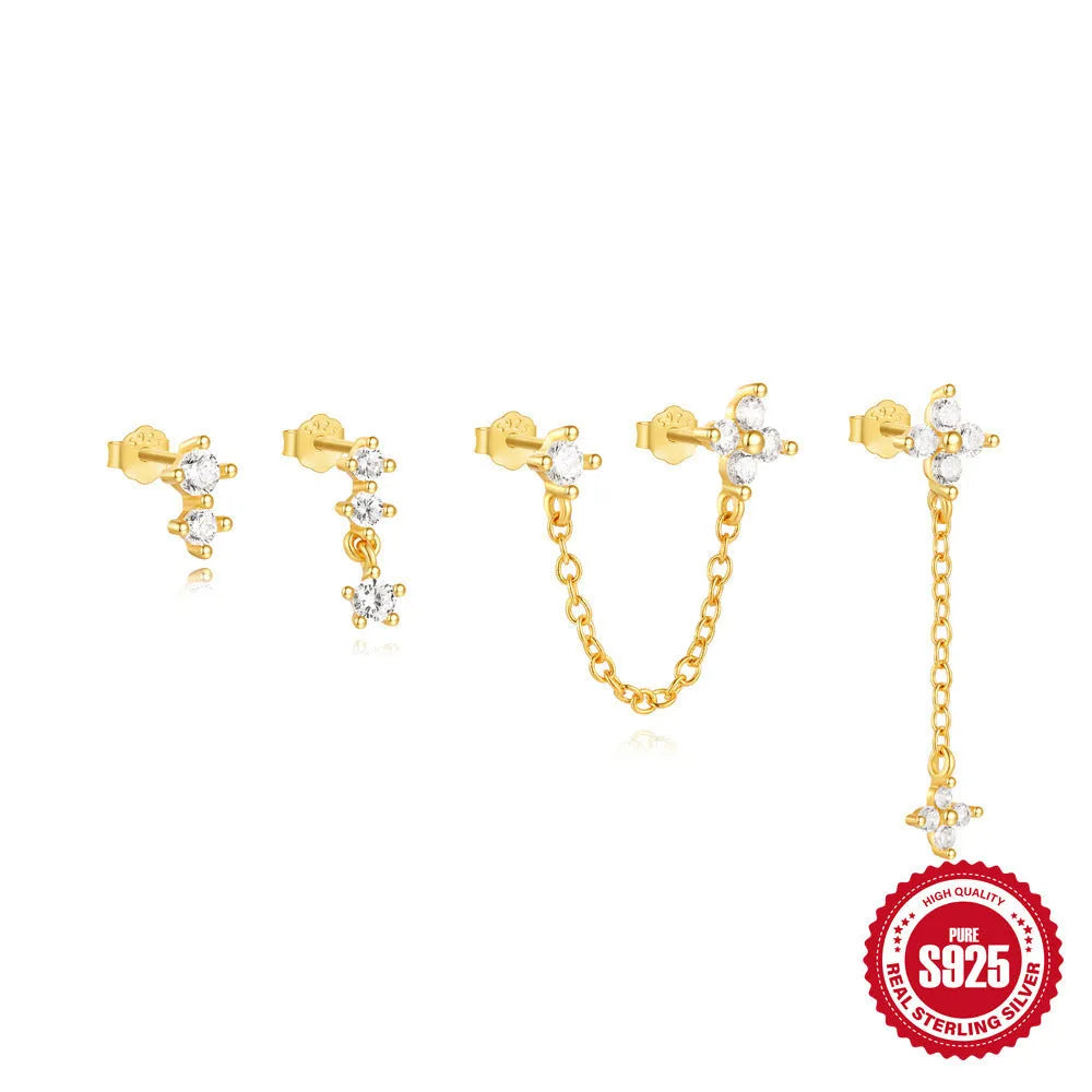 S925 sterling silver geometric clover petal earrings with electroplated gold finish