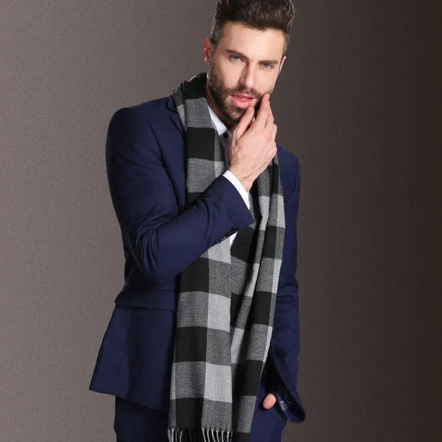 Men tartan polypropylene shawl scarf with plaid pattern, 180cm length, 70cm width