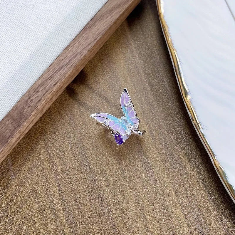 Copper insect ring with adjustable opening in drip oil colour finish