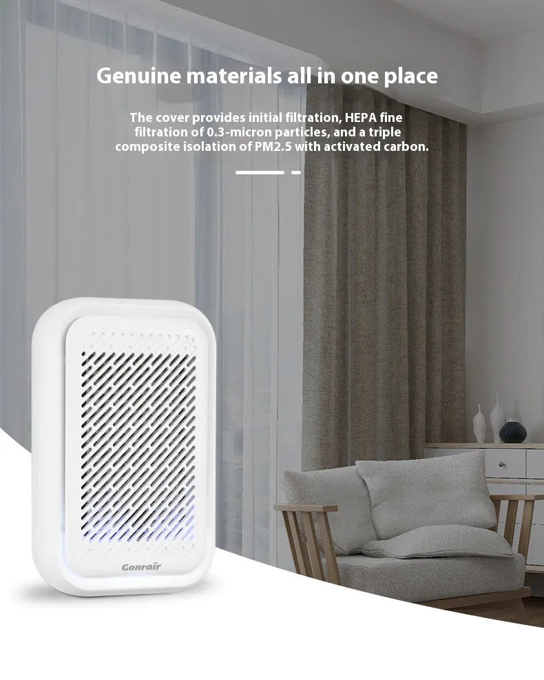 White wall-mounted plug-in air purifier with filter screen for small rooms
