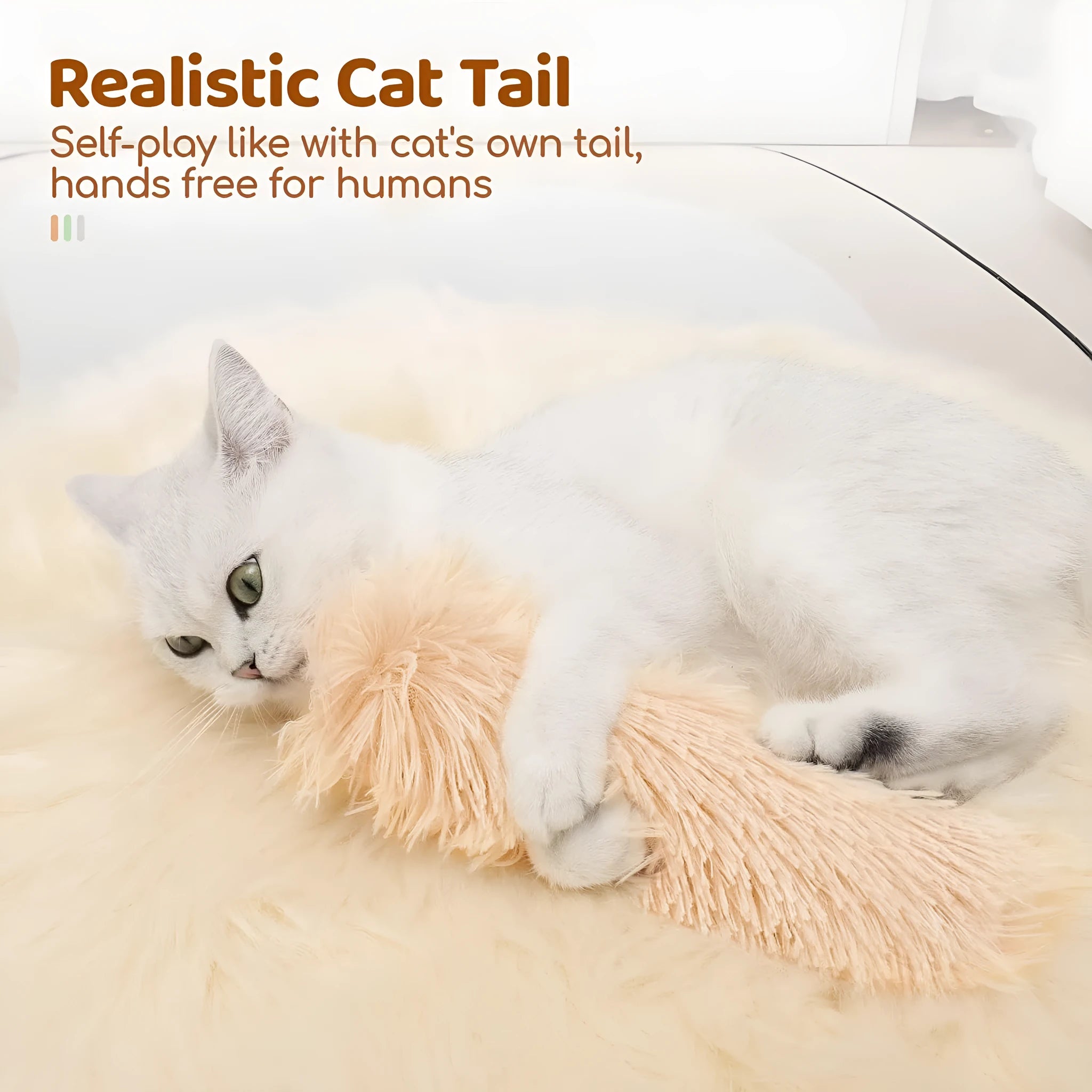 Plush cat toy pillow with crinkle paper in blue, green, pink and white colours measuring 27cm by 10cm