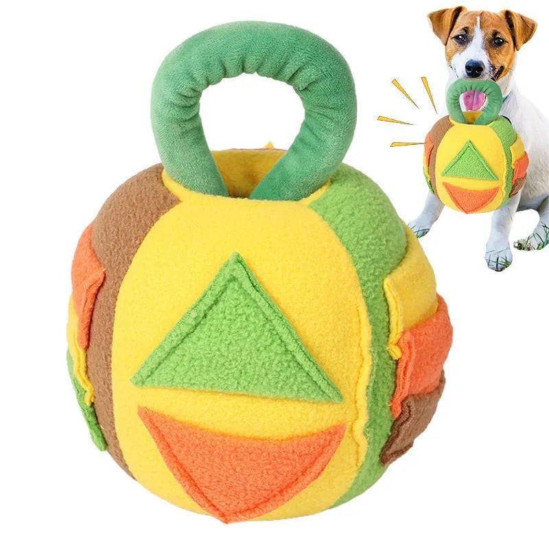 Green or pink plush squeaky ball dog toy with treat pockets for small to medium dogs