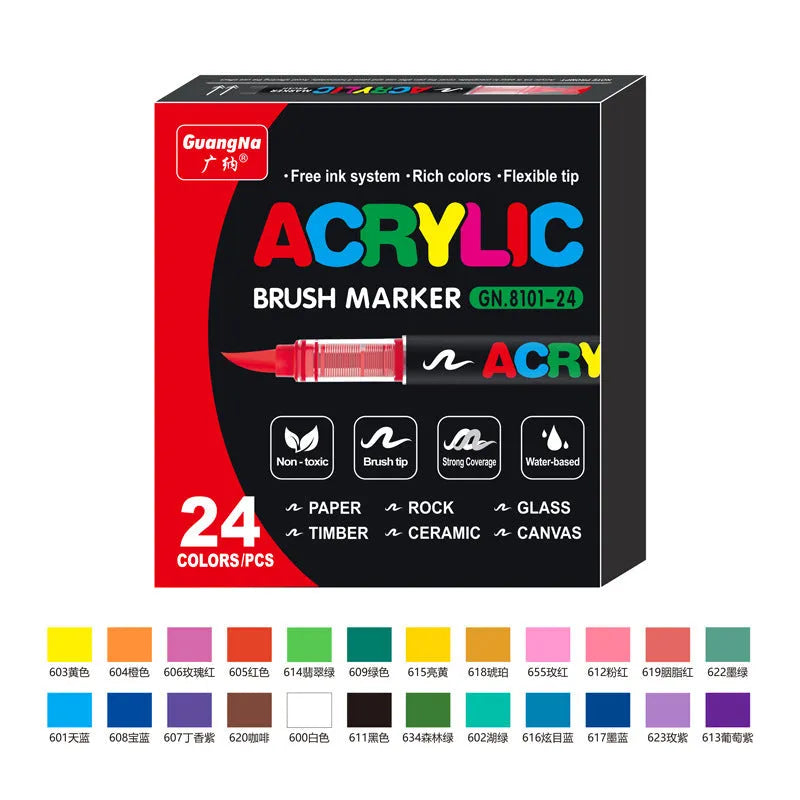 Set of straight liquid acrylic marker pens in multiple colours for art and graffiti.