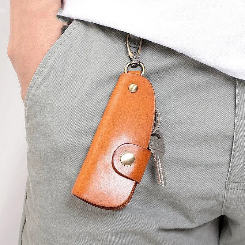 Genuine leather handmade car key case in black, brown, coffee and purplish red colours
