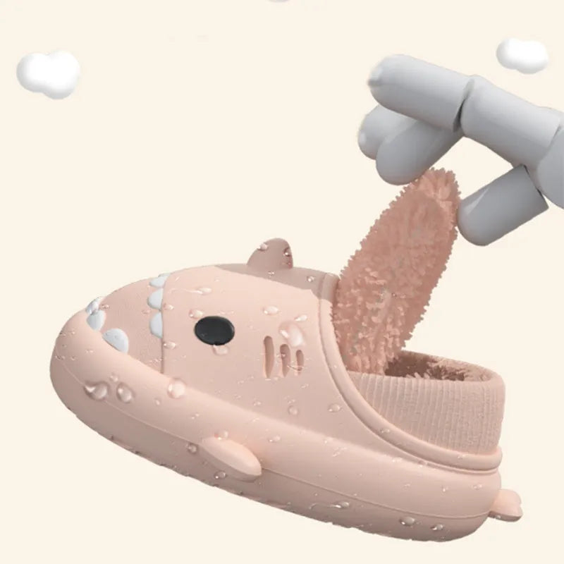 Haze blue shark slippers unisex EVA thickened plush winter house shoes with baotou style