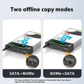 Black ABS plastic external hard drive enclosure for 2.5 inch SATA SSDs and HDDs.