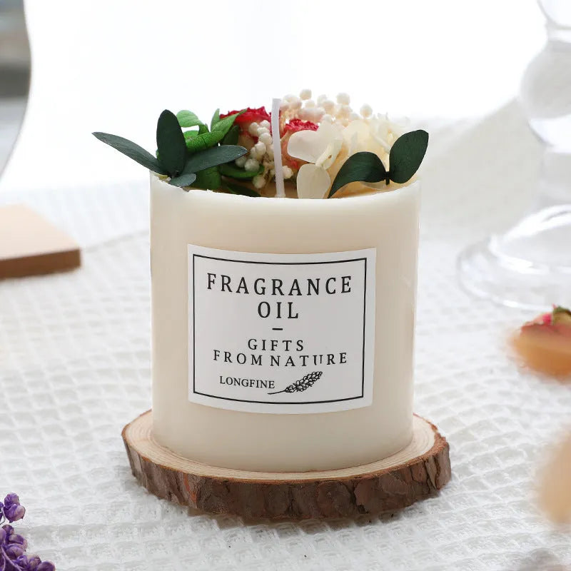 Glass jar scented candle with dried flower decoration, available in multiple fragrance options