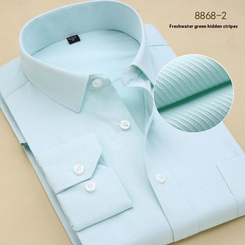 Men's black cotton long sleeve business shirt with slim fit and regular cut design
