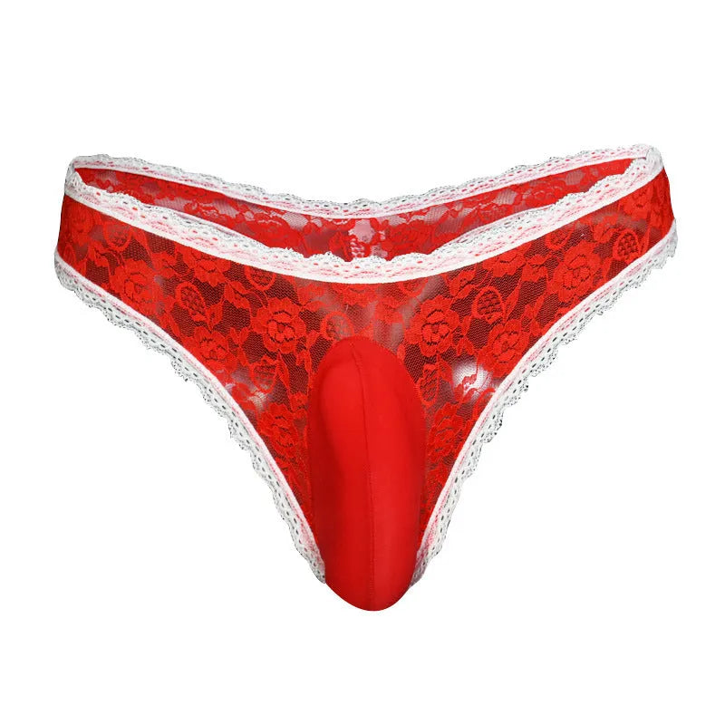 Men's lace triangle briefs with vertical bag egg design in low-waist style