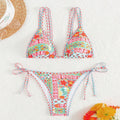 Women's lace-up halter neck bikini set with backless design, in picture colour.